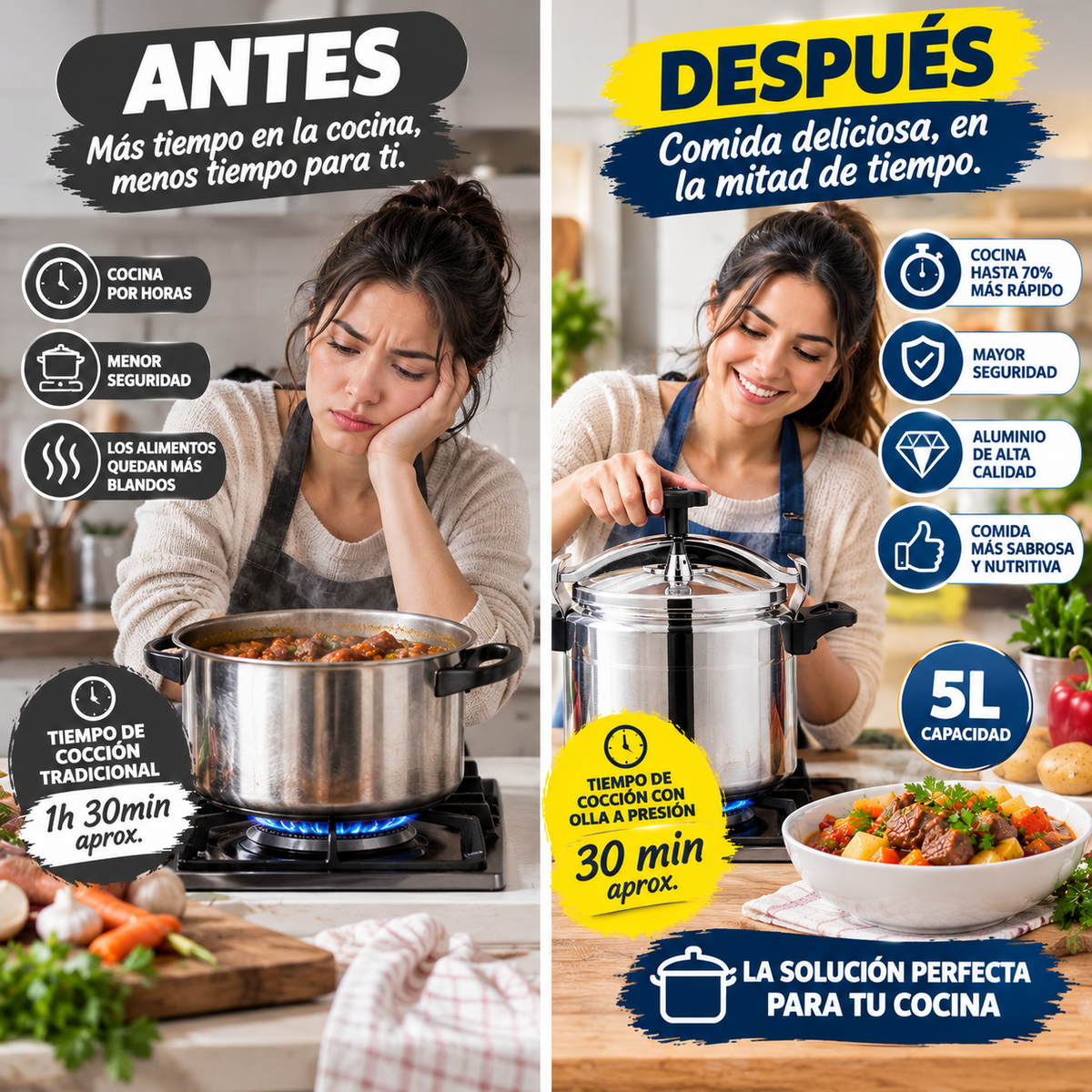 🍲 OLLA A PRESIÓN DE ALUMINIO 5 LITROS COCINA MÁS RÁPIDO
