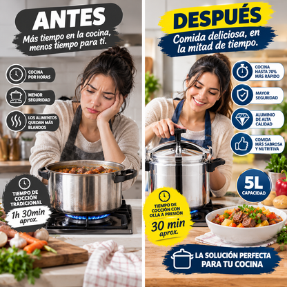 🍲 OLLA A PRESIÓN DE ALUMINIO 5 LITROS  COCINA MÁS RÁPIDO