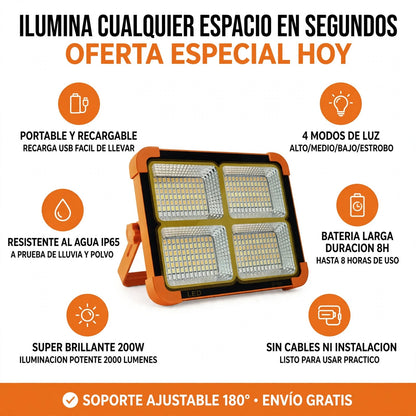 FOCO LED PORTÁTIL 200W - ILUMINACIÓN EXTREMA 2000LM
