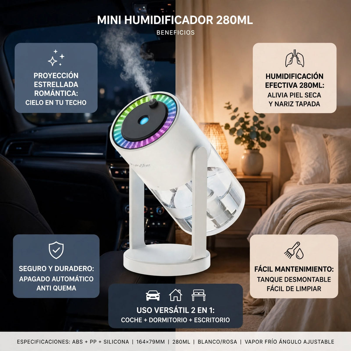 MINI HUMIDIFICADOR ¡ADIÓS AIRE SECO Y NOCHES SIN DORMIR! 😮‍💨➡️😴 DUERME BAJO LAS ESTRELLAS 🌌✨