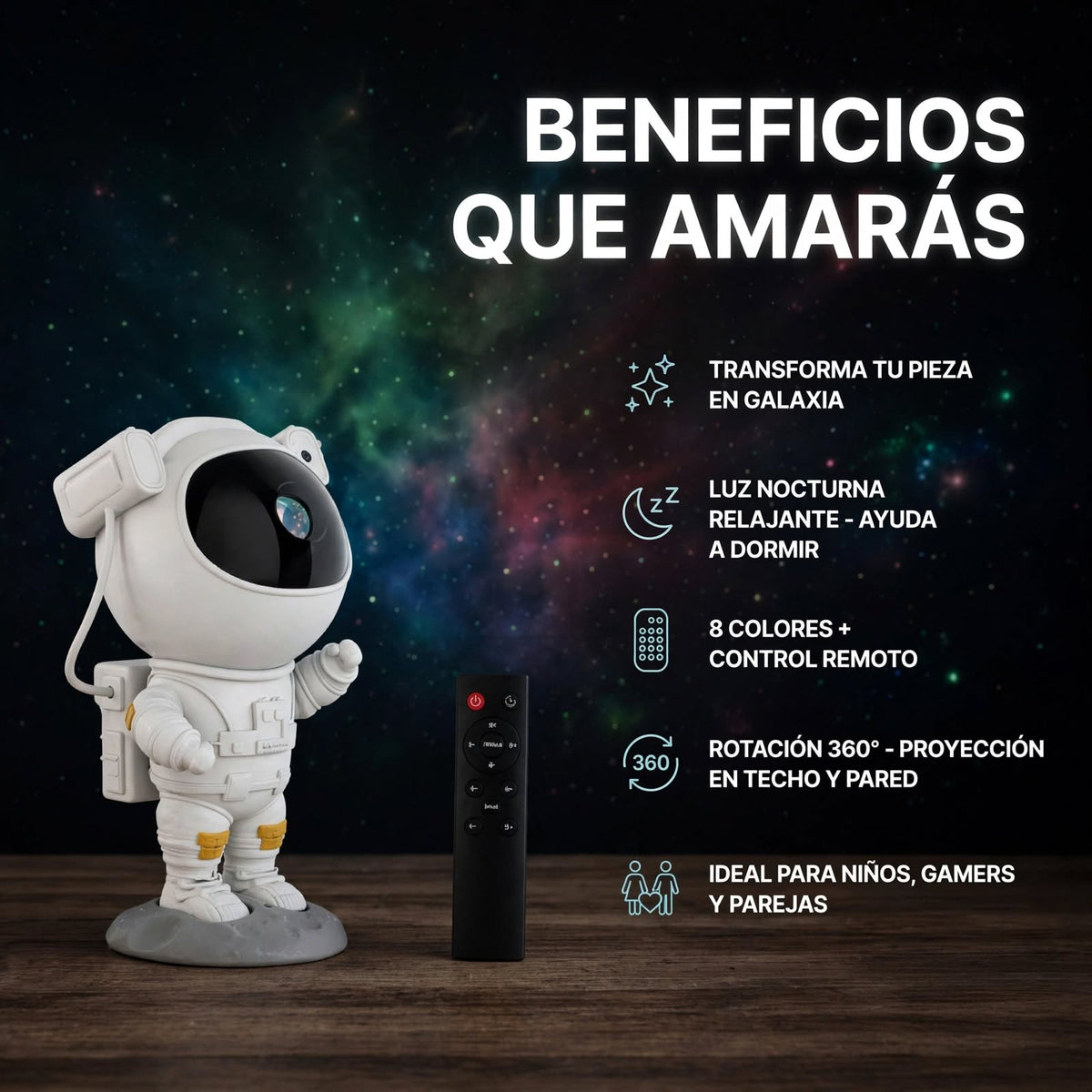 LAMPARA ASTRONAUTA PROYECTOR DE GALAXIA