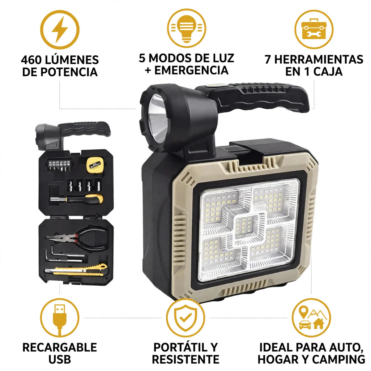 LINTERNA CARGA SOLAR KIT HERRAMIENTAS
