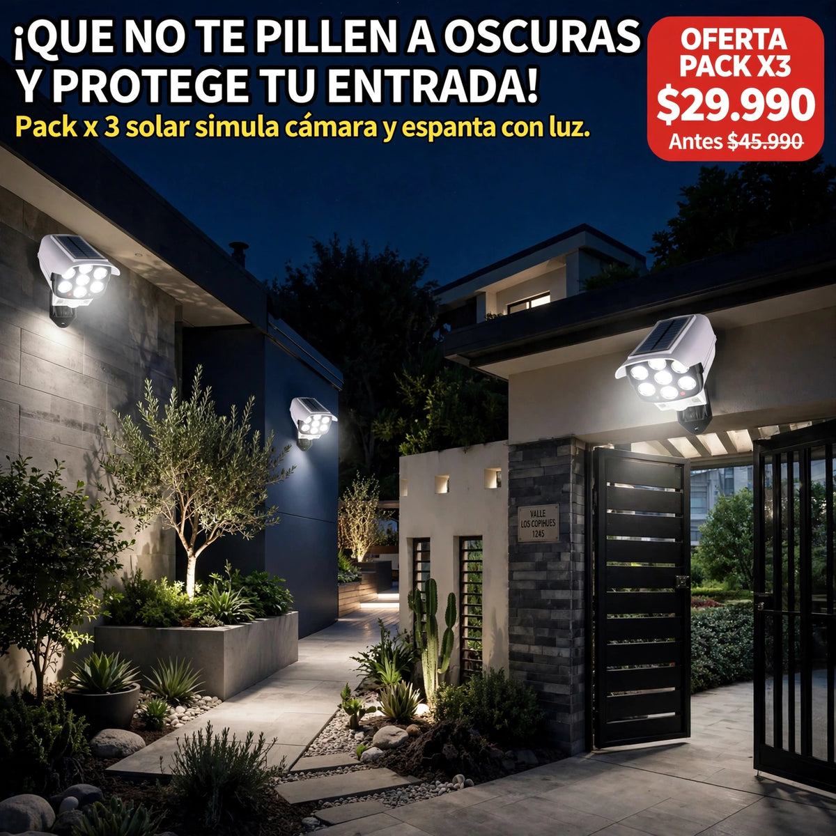 PACK X3 FOCO SOLAR TIPO CAMARA SENSOR