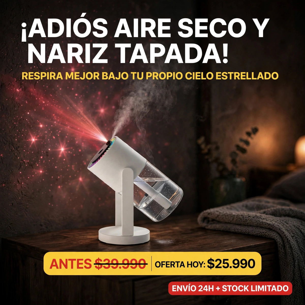 MINI HUMIDIFICADOR ¡ADIÓS AIRE SECO Y NOCHES SIN DORMIR! 😮‍💨➡️😴 DUERME BAJO LAS ESTRELLAS 🌌✨